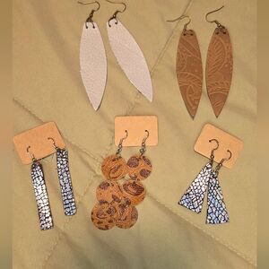 Handmade Genuine Leather Earrings Lot 5 Boho Dangle Lightweight Mixed Styles